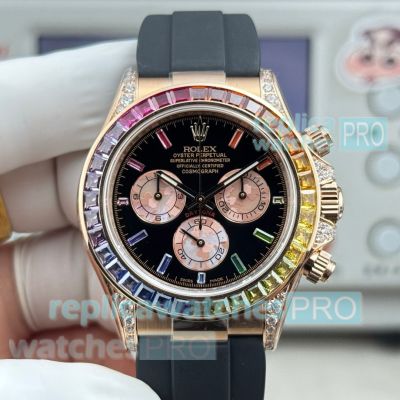 Swiss Replica N+ Factory Rolex Rainbow Daytona Rose Gold Diamond Gain Weight Watch 